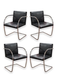 Set of 4 Mies van der Rohe for Knoll Tubular Black Leather Brno MCM Chairs