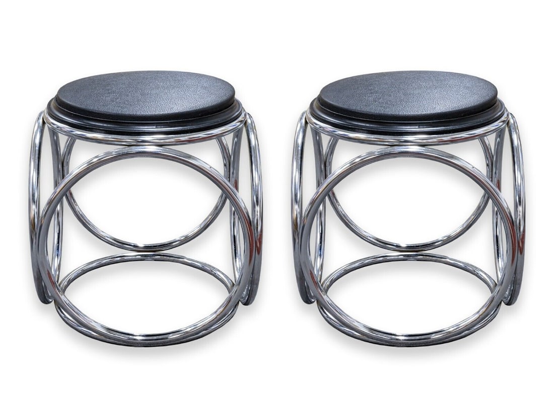 Pair of Jean Pierre Laporte Space Age Chrome Black Stool End Side Tables (1 of 7)