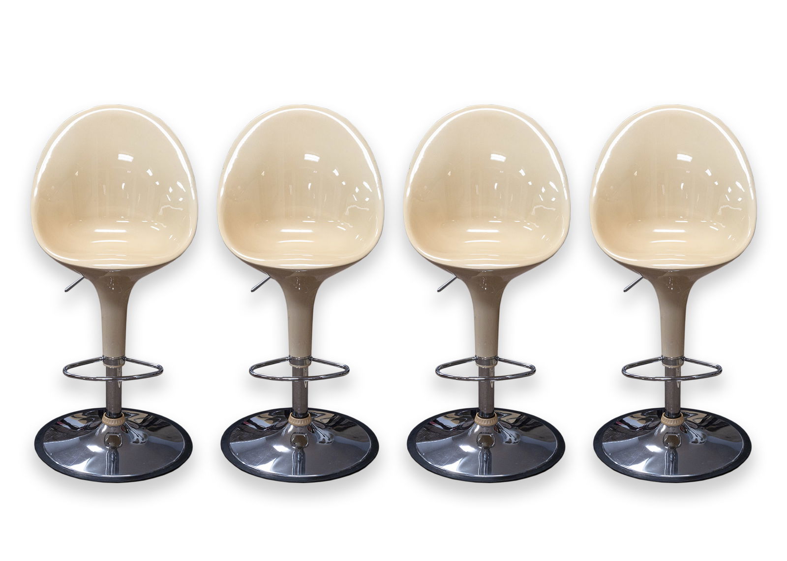 Set of 4 Modern Adjustable Molded Fiberglass High Back Cream Swivel Chair on Chrome Pedestal Base (1 of 10)