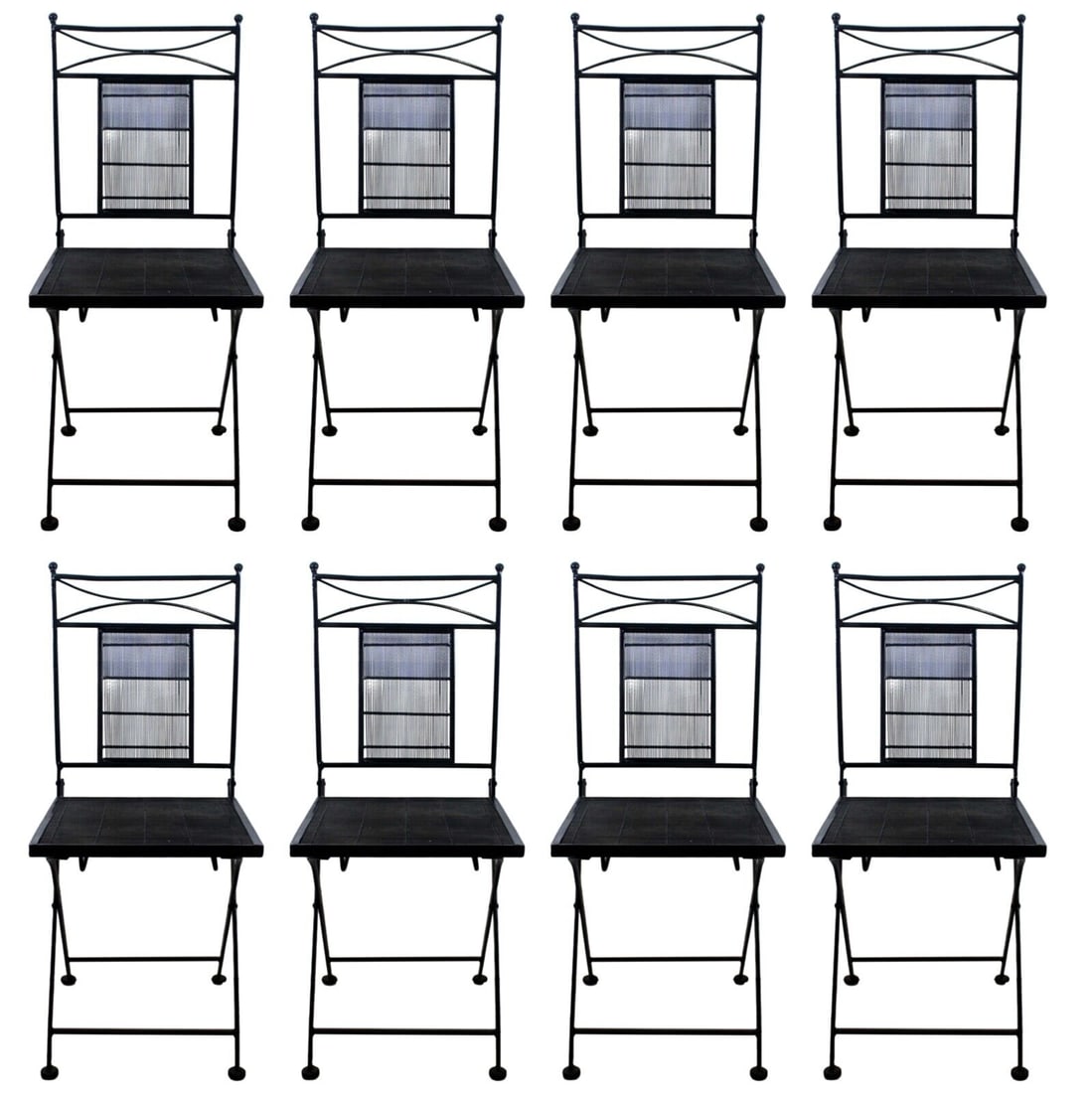 Salterini Style Set of 8x Vintage Wrought Iron Folding Chairs Mid Century Modern (1 of 10)