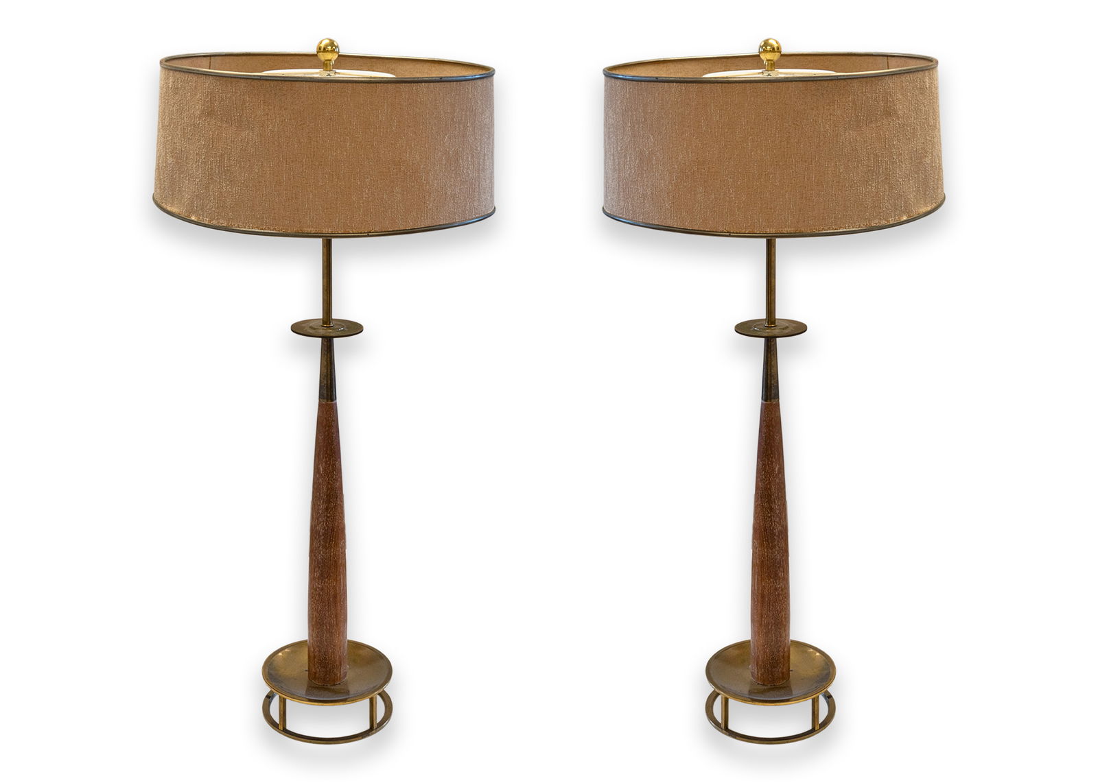 Parzinger for Stiffel Style Pair of Mid-Century Modern Brass & Walnut Vintage Table Lamps 1960s (1 of 10)