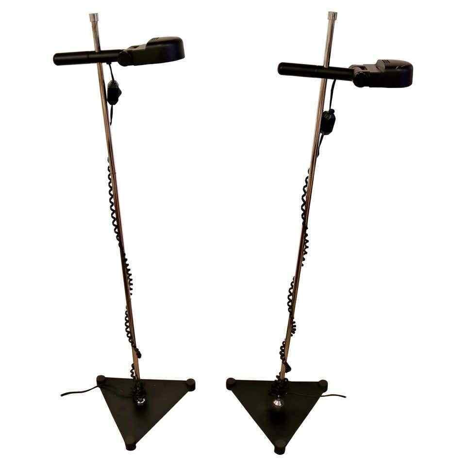 Italian Style Mid Century Modern Black & Metal Pair Architectural Floor Lamps (1 of 7)