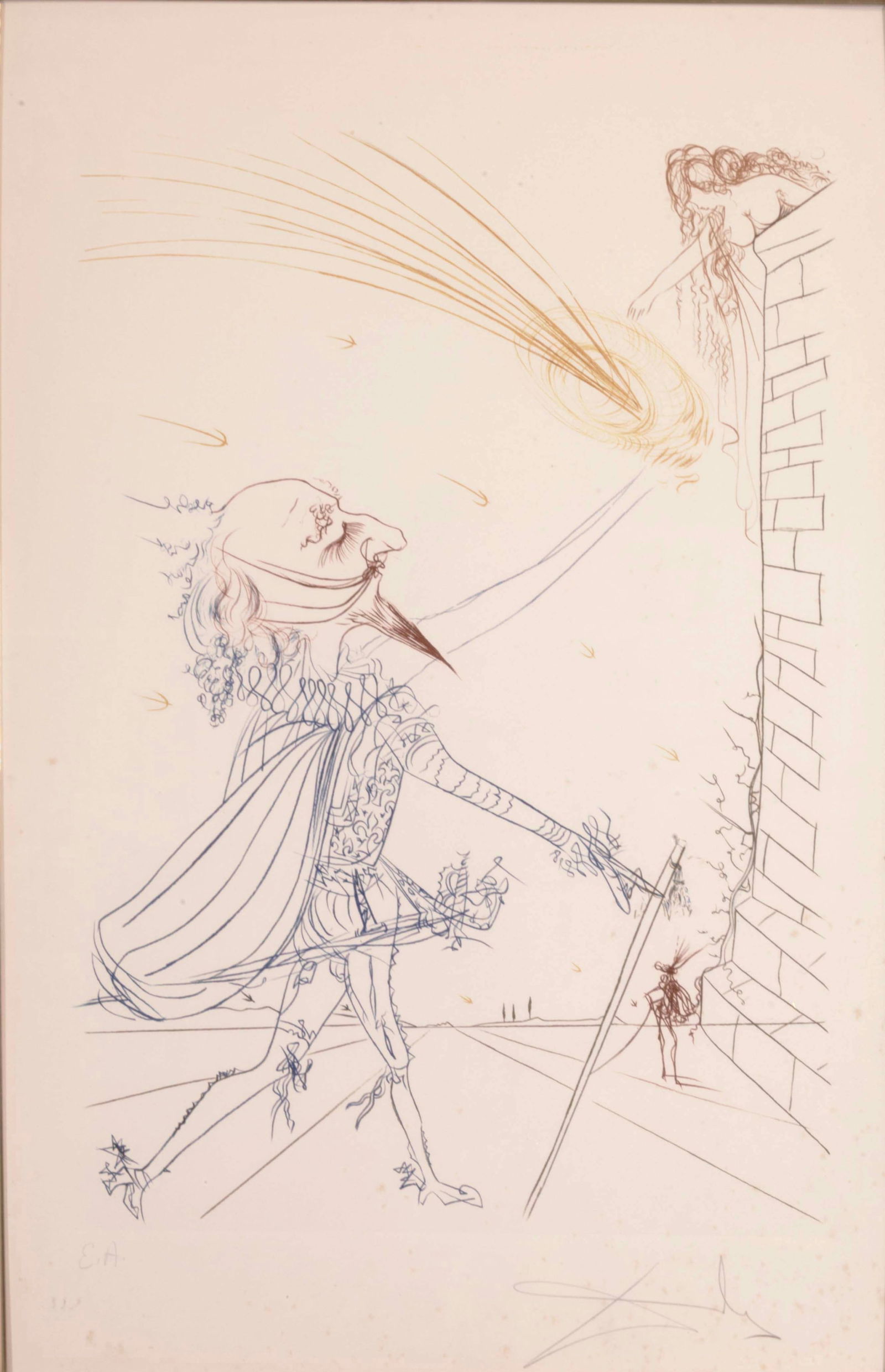 Salvador Dali Cyrano de Bergerac and Roxanne from Famous Loves Signed EA Engraving Framed 1972 (1 of 9)