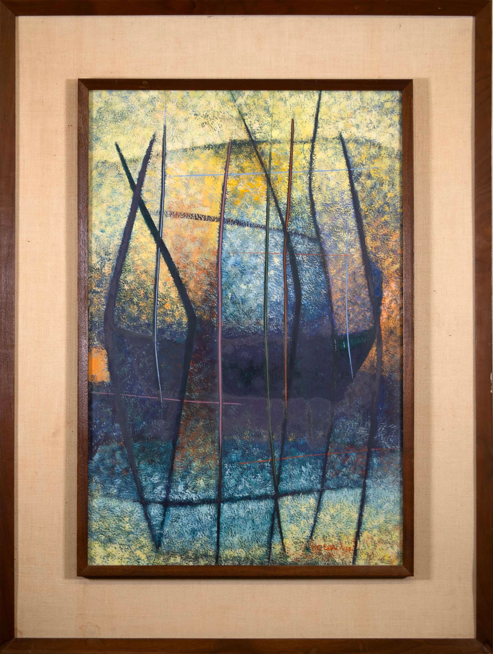 Robert C Ellis Signed Mid Century Modern Minimalist Abstract Painting on Paper Framed 1958 (1 of 10)