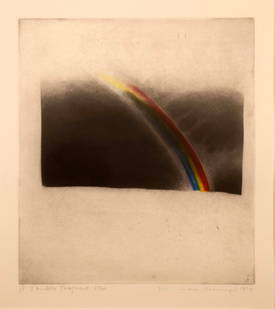 Norman Ackroyd A Rainbow Fragment Signed Aquatint Etching on Wove Paper 37/40 Framed 1974: A bold and graphic aquatint etching on wove paper titled "A Rainbow Fragment" by Norman Ackroyd. Hand signed in pencil bottom right with a 1974 date. Titled bottom left and with an annotation of