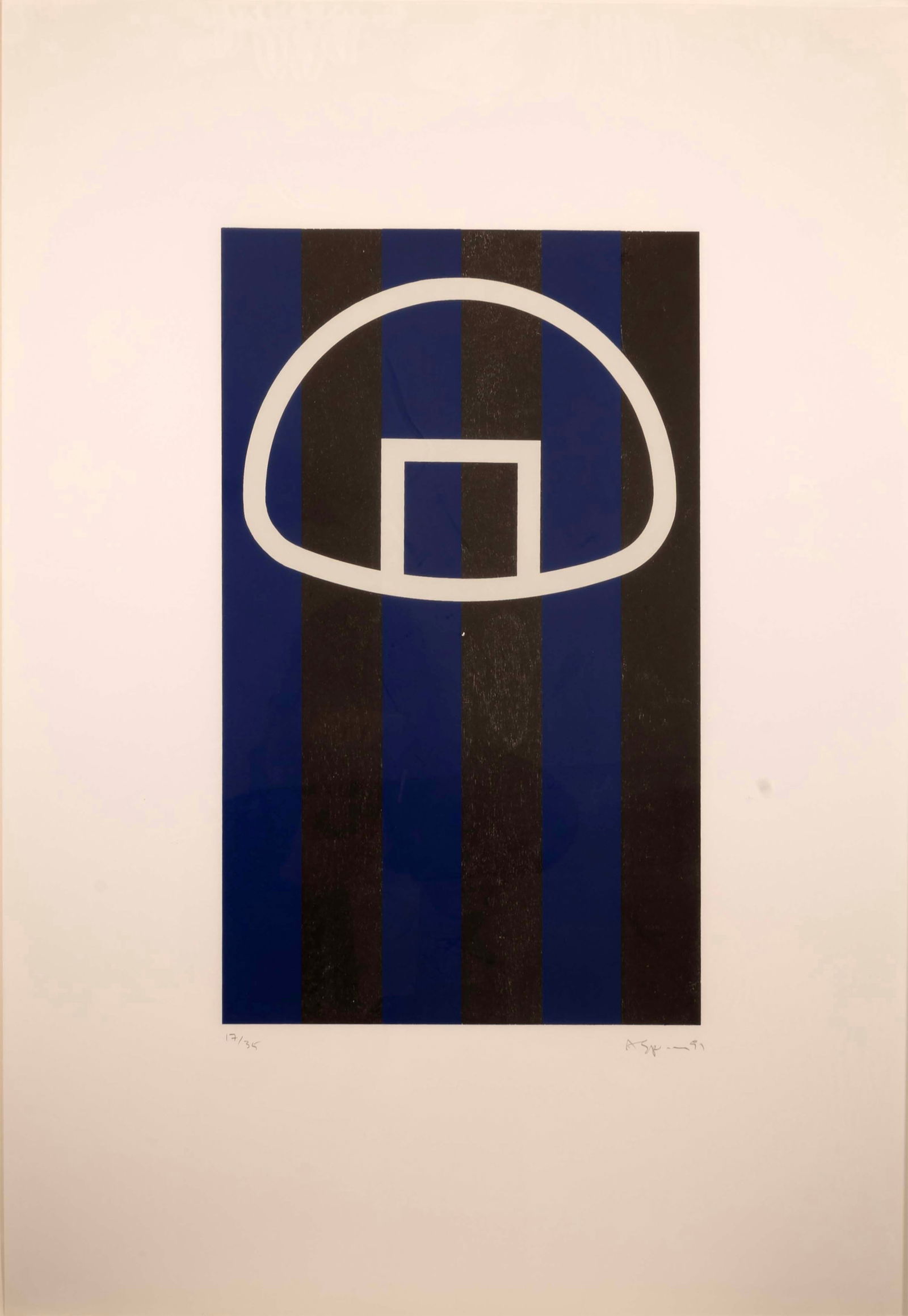 Andrew Spence Untitled Basketball Court Signed Woodcut & Linocut on Paper 17/35 Framed 1991: A minimal contemporary woodcut and linocut on paper "Untitled (Basketball Court)" by Andrew Spence. Hand signed in pencil on the bottom right and dated 1991 with an annotation of 17/35 on the bottom l