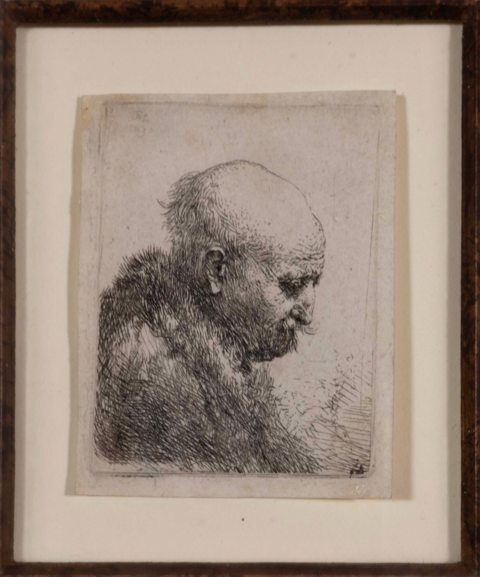 Rembrandt Van Rijn Bald Headed Man in Profile Right; Small Bust Signed Etching on Paper c. 1630 (1 of 11)