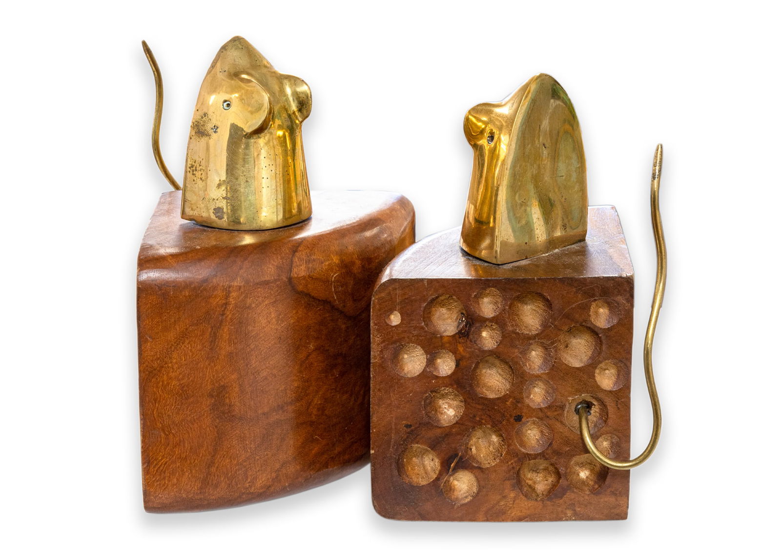 Mid Century Modern Mouse & Cheese Solid Teak Brass Pop Art Modern Bookends 1960s (1 of 7)