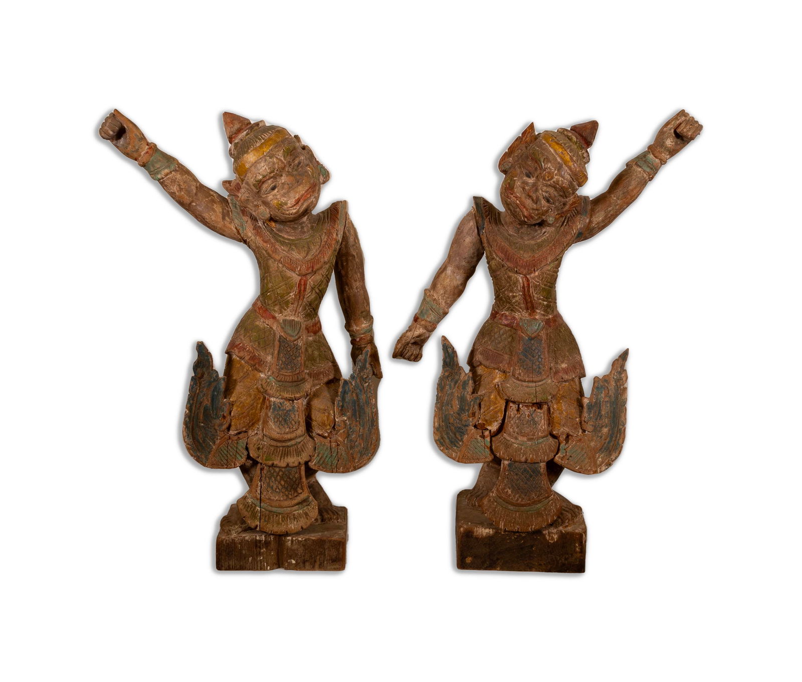 Pair of Antique Hanuman Balinese Indonesian Hand Carved Wooden Monkey Figure Sculptures (1 of 12)