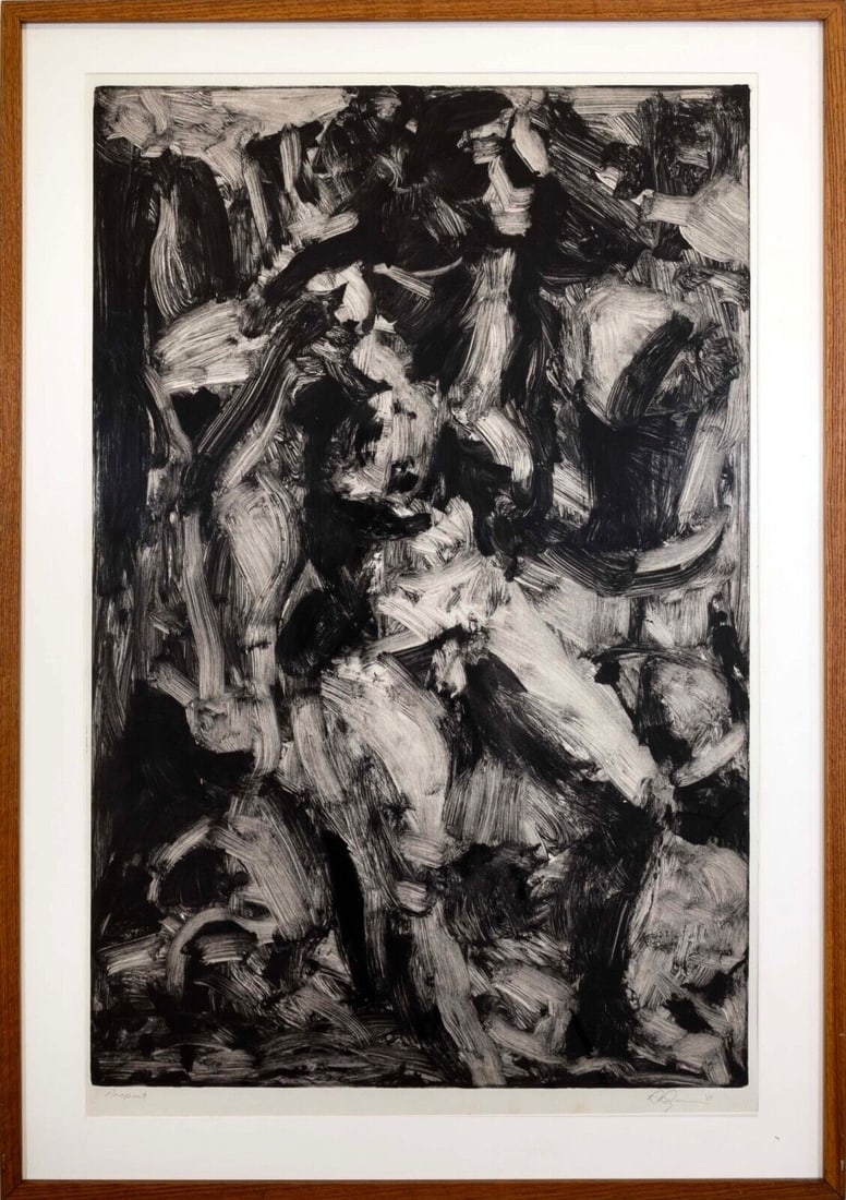 Postmodern Black and White Abstract Expressionist Monoprint Signed 1981 Framed (1 of 9)