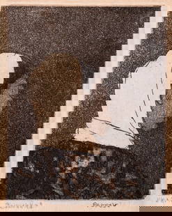 Anne Marie Persov White Babushka Signed Modern Figurative Aquatint Etching 1961: A modern aquatint etching on paper titled "White Babushka" by California Anne Marie Persov. Artist proof, published in 1961. Signed and titled in pencil via bottom margin. A dramatic figurative