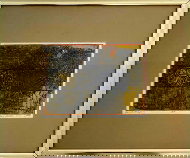 Eric Bellmann Biomorphic 1973 Signed Intaglio Etching: For your consideration is a fantastic intaglio etching depicting abstract biomorphic forms, titled For S.H. Ledger, and signed Eric Bellmann 1973. This etching was acquired from a curator and gallery