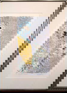 Rolf Nesch Eselreiter Signed Contemporary Color Aquatint with Embossing 6/12 Framed 1968: A contemporary color aquatint with embossing titled “Eselreiter (Man on Donkey)” by German artist Rolf Nesch. Hand signed in pencil bottom right with an annotation of 6/12 on the bottom le