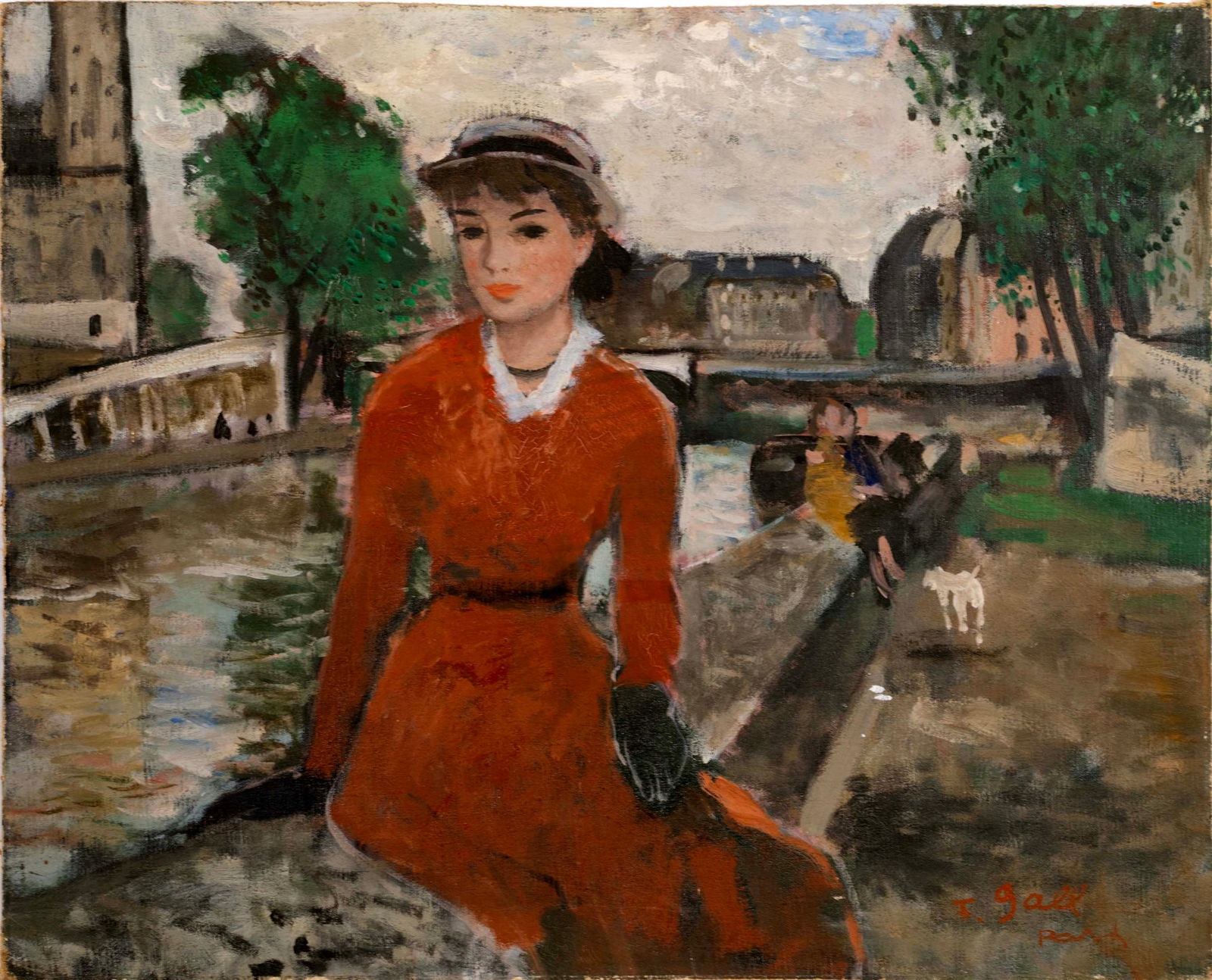 Francois Gall Artist's Wife Paris Signed Impressionist Oil Painting on Board Unframed 1950s (1 of 8)