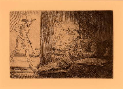 Rembrandt Van Rijn The Golf Player 1654 Etching Millenium Edition Framed: A historical etching on Ingres d’Arches off-white laid paper paper titled “The Golf Player” by Rembrandt Van Rijn. Created in 1654. A 20th/21st Century impression printed by