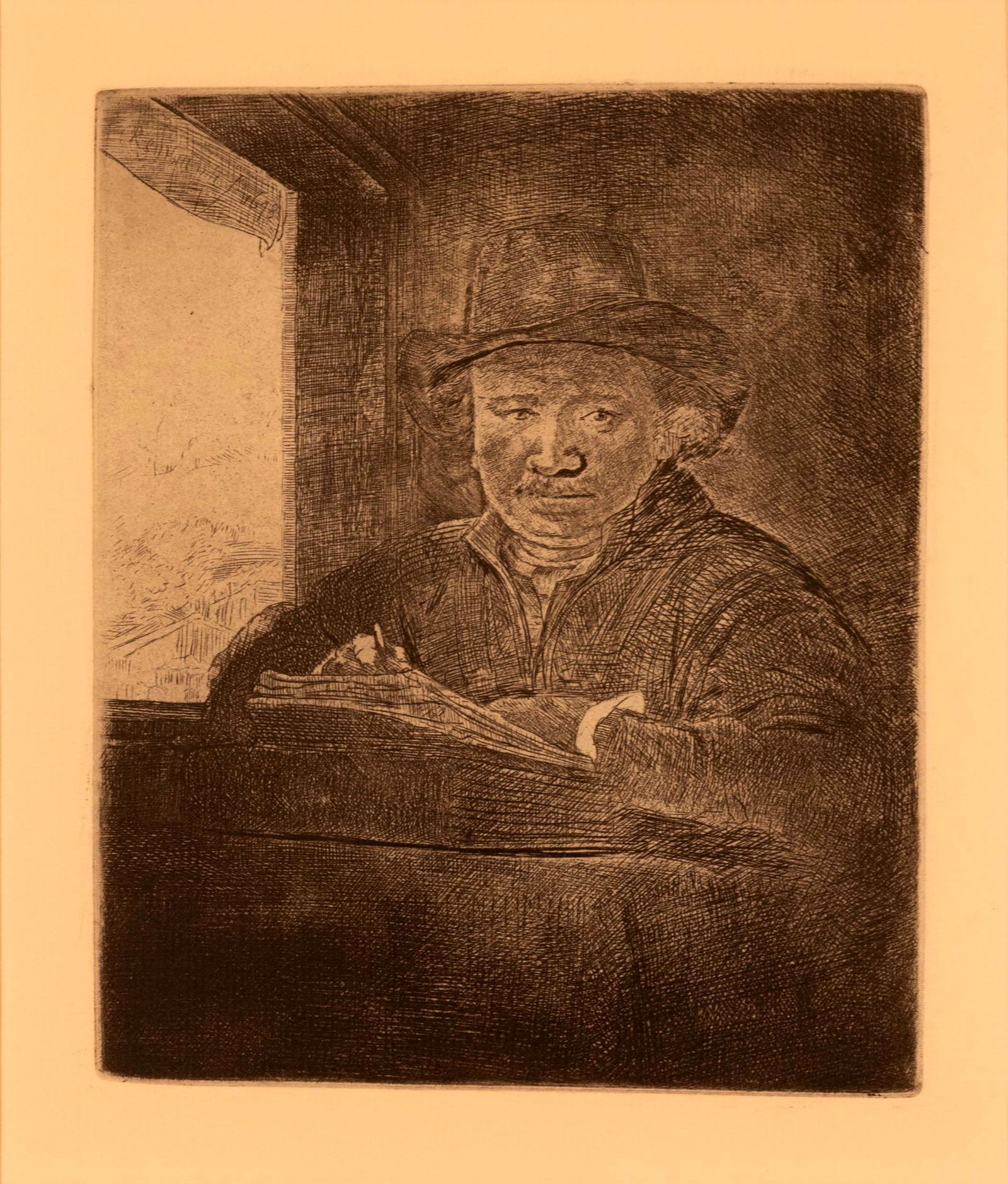 Rembrandt Van Rijn Self Portrait Drawing at Window 1648 Etching Millenium Ed. (1 of 10)