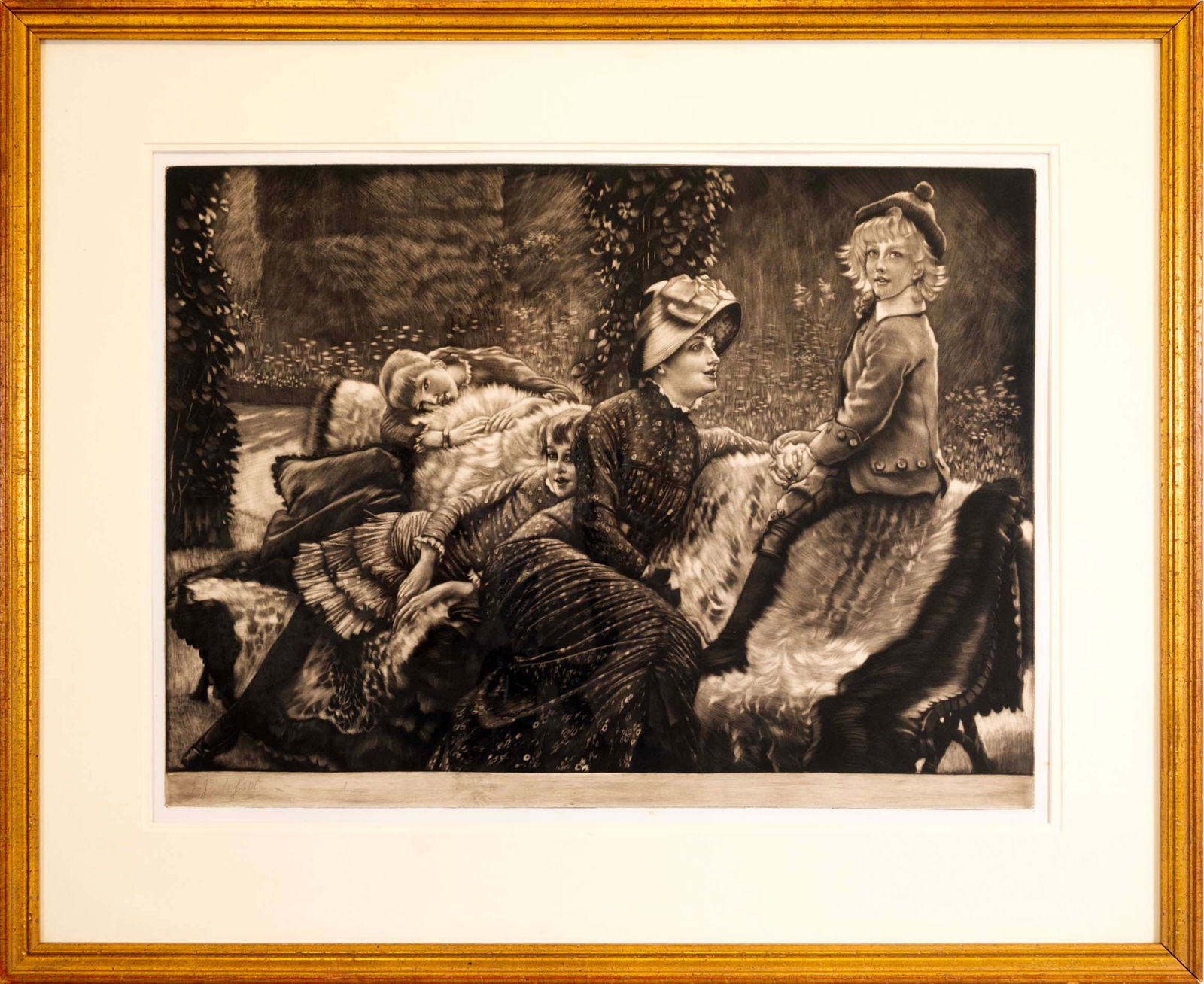 James Tissot Le Banc de Jardin Mezzotint Etching on Paper Beraldi 66 Edition Framed 1881 (1 of 10)