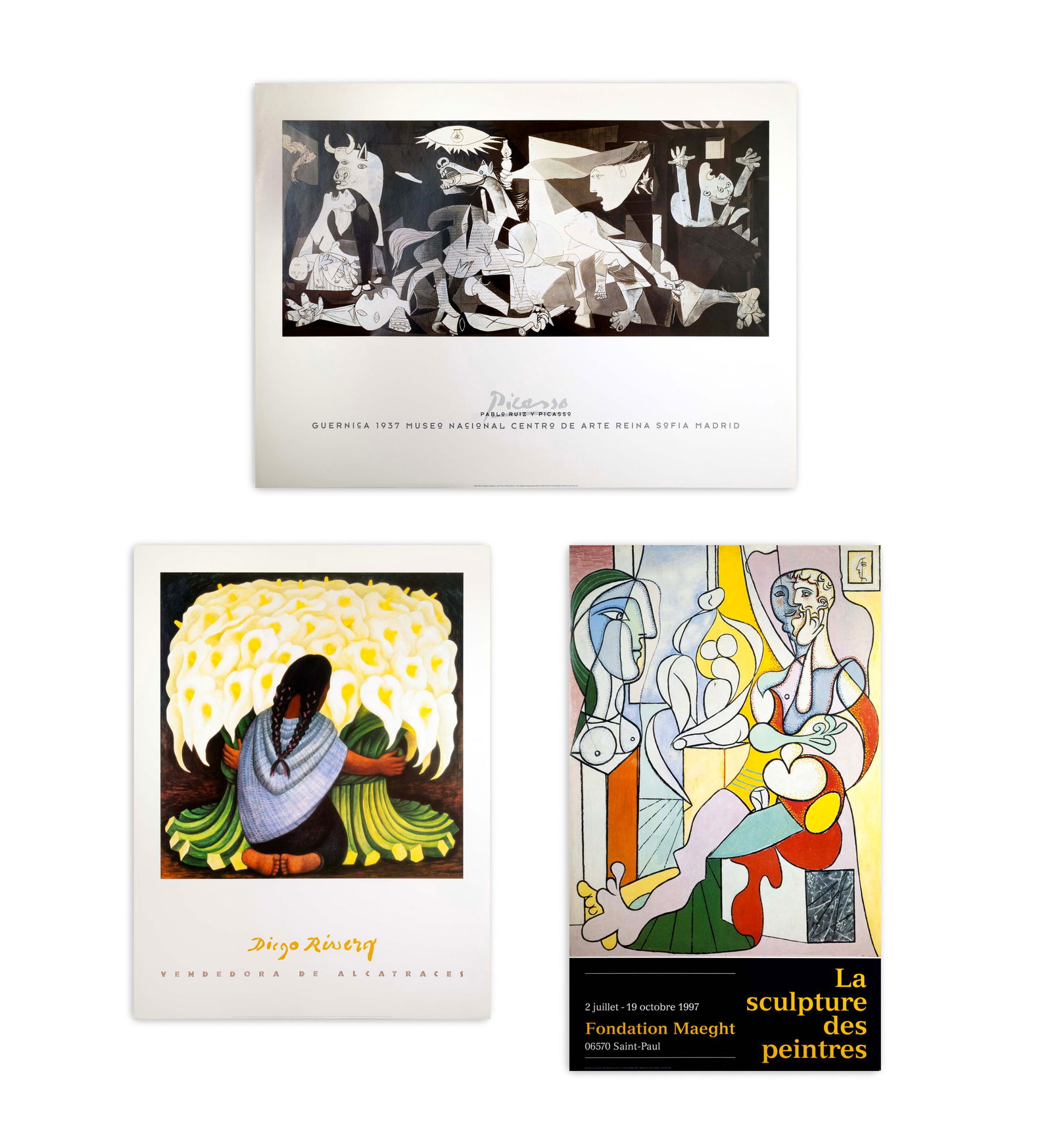 Pablo Picasso & Diego Riveria Set of 3 Modern Vintage Lithographic Posters Unframed 1990s (1 of 9)