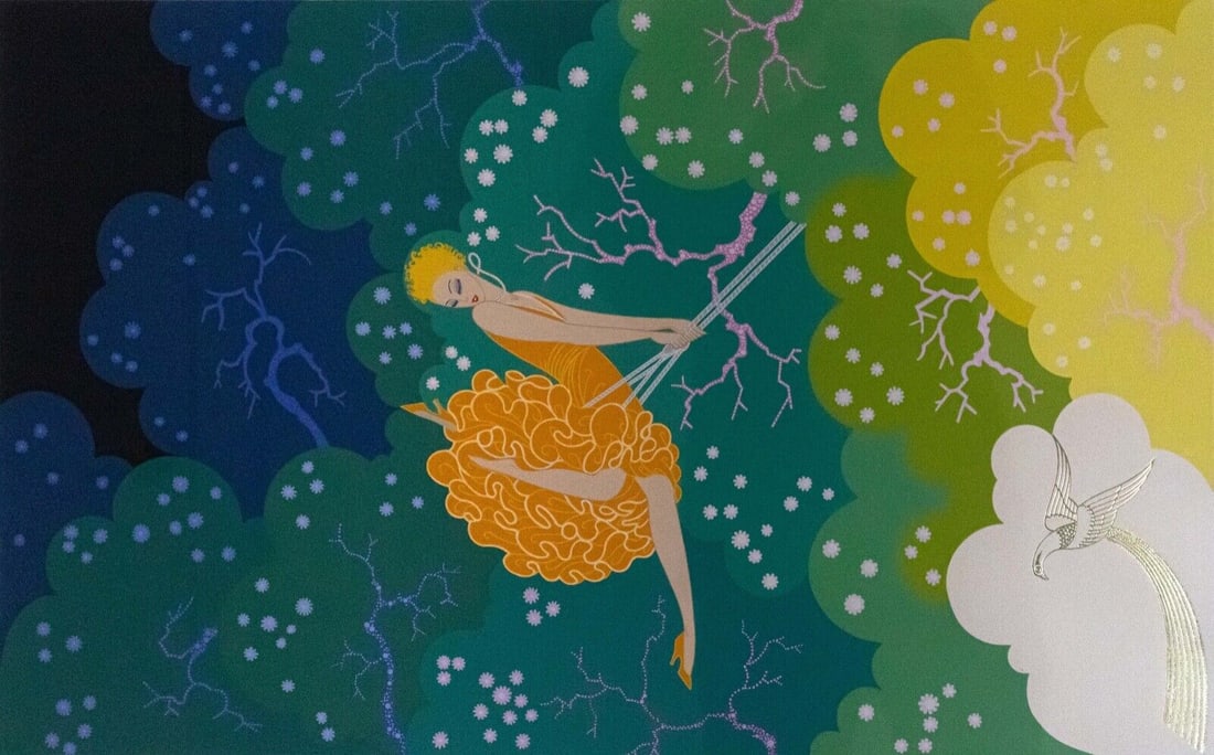 Erte The Swing Signed Art Deco Contemporary Serigraph 1984 Framed 121/300 (1 of 8)