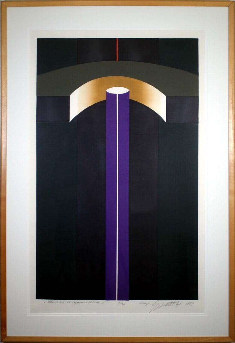 Zygmunt Czyz Surrealist Abstract Shapes Signed Linocut on Paper 7/30 Framed 1989 (1 of 10)