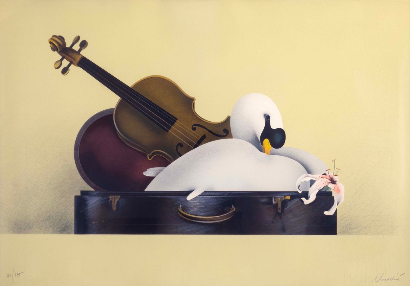 Jean-Paul Donadini Untitled Swans & Violin Signed Lithograph 21/175 Framed 2000s (1 of 9)