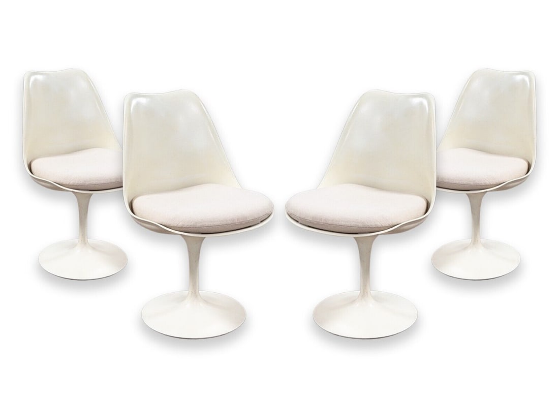 Knoll Saarinen Set of 4 Mid Century Modern 1970s White Tulip Dining Chairs (1 of 12)