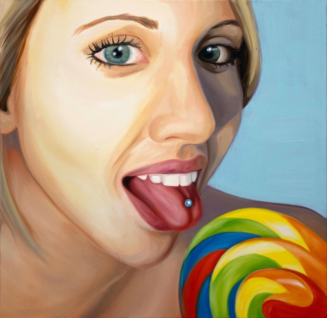 Michelle Tanguay Girl With Lollipop Signed 2012 Acrylic Painting on Canvas (1 of 10)