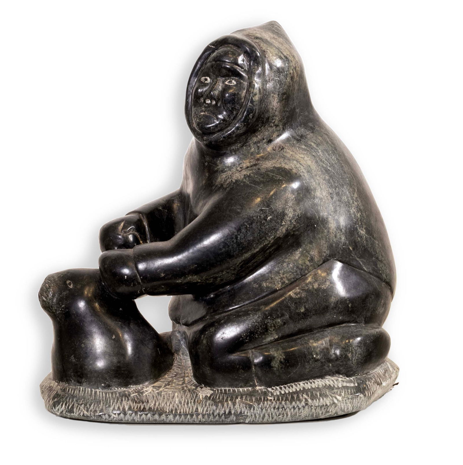 Povungnituk Hunter with Seal Inuit Soapstone Carving Sculpture Quebec Canadian Artic 1980s (1 of 6)