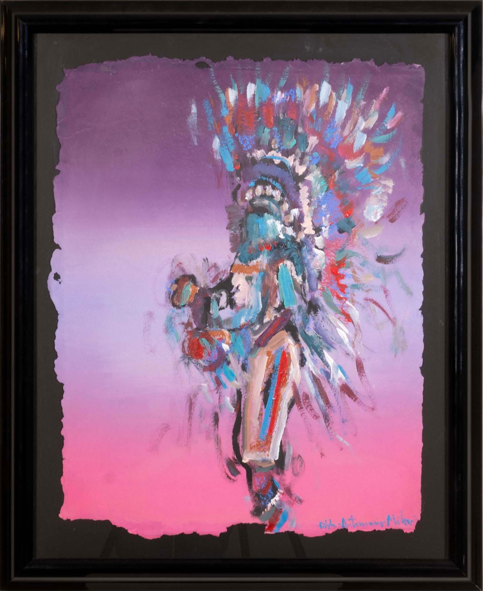 Pablo Antonio Milan Signed Native Dancer Southwest Acrylic Painting on Paper Framed 1990s (1 of 9)