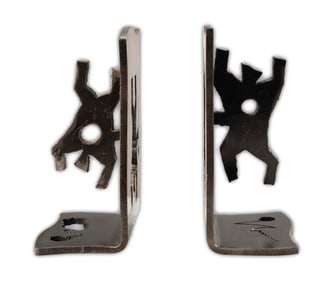 Contemporary Brutalist Pop Art Keith Haring Inspired Figurative Metal Bookends 1990s