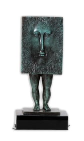 Sergio Bustamante Surrealist Square Figure Signed Contemporary Bronze Sculpture 35/100