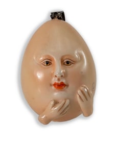 Sergio Bustamante Surreal Egg Pendant Signed Contemporary Hand Painted Plaster Sculpture