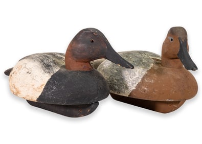 Pair of Stamped RCL Ronald C Laber Painted Carved Wood Duck Decoys