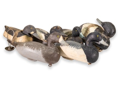 Set of 6x Unmarked Painted Carved Wood Bluebill Duck Decoys