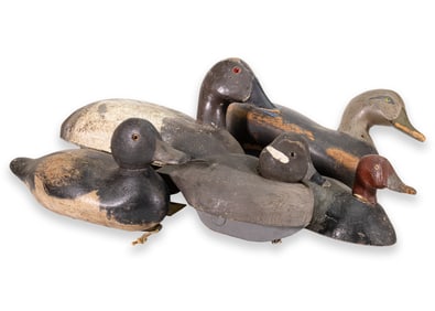 Set of 5x Misc. Unmarked Painted Carved Wood Water Fowl & Duck Decoys