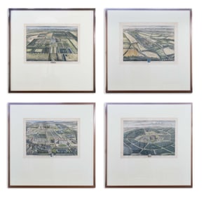 Johannes Kip Set of Four Bird’s Eye English Estate Views Engravings on Paper Framed 1710s