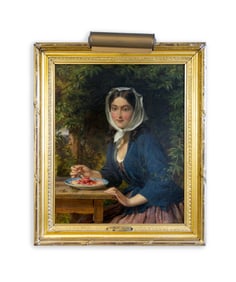 Edmund Havell the Younger Strawberries Cream Signed Oil Painting om Canvas Clifton Bristol 1864