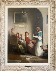 Endre Komaromi-Kacz Signed Oil Painting on Canvas Antique Portrait Genre Hungarian 1910s