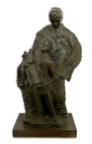 Father with Son Holding the Torah Bronze Sculpture Mid Century Modern