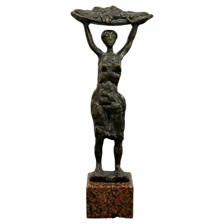 S. Lewinsky Bronze Table Sculpture on Marble Signed Woman Mid Century Modern (1 of 9)