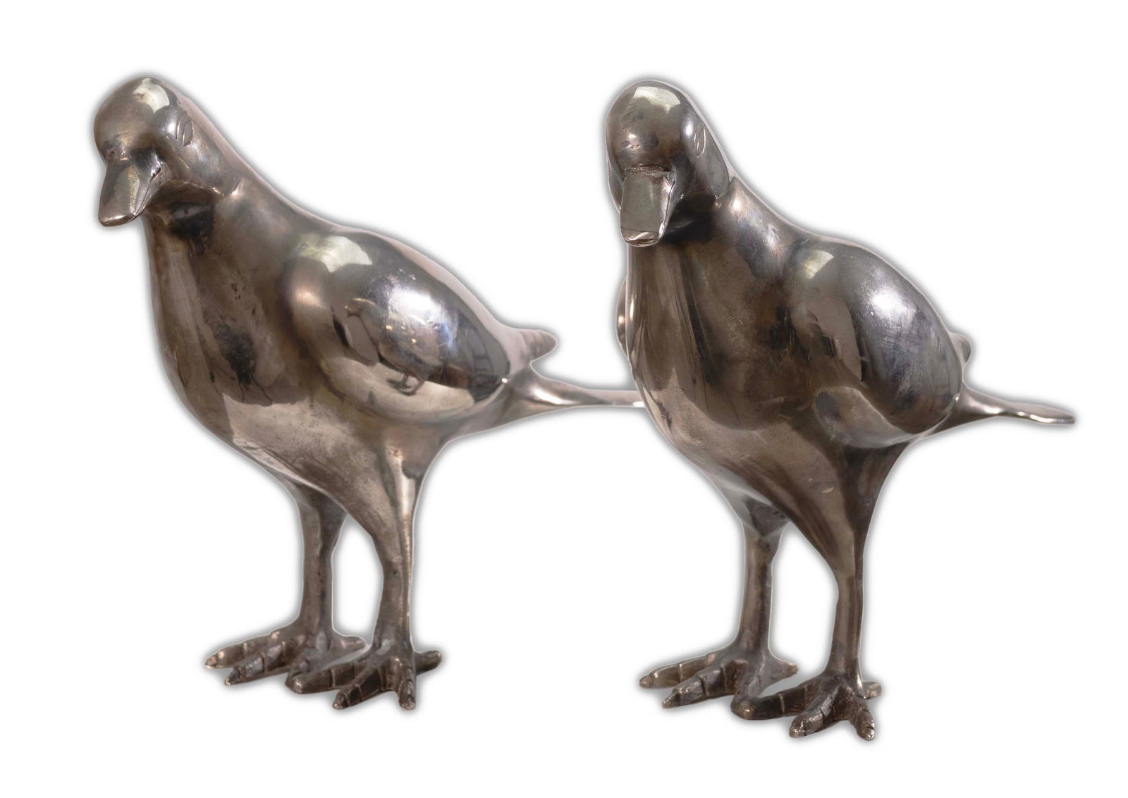 Art Deco Pair of Birds Cast Metal Chrome Antique Sculpture (1 of 9)
