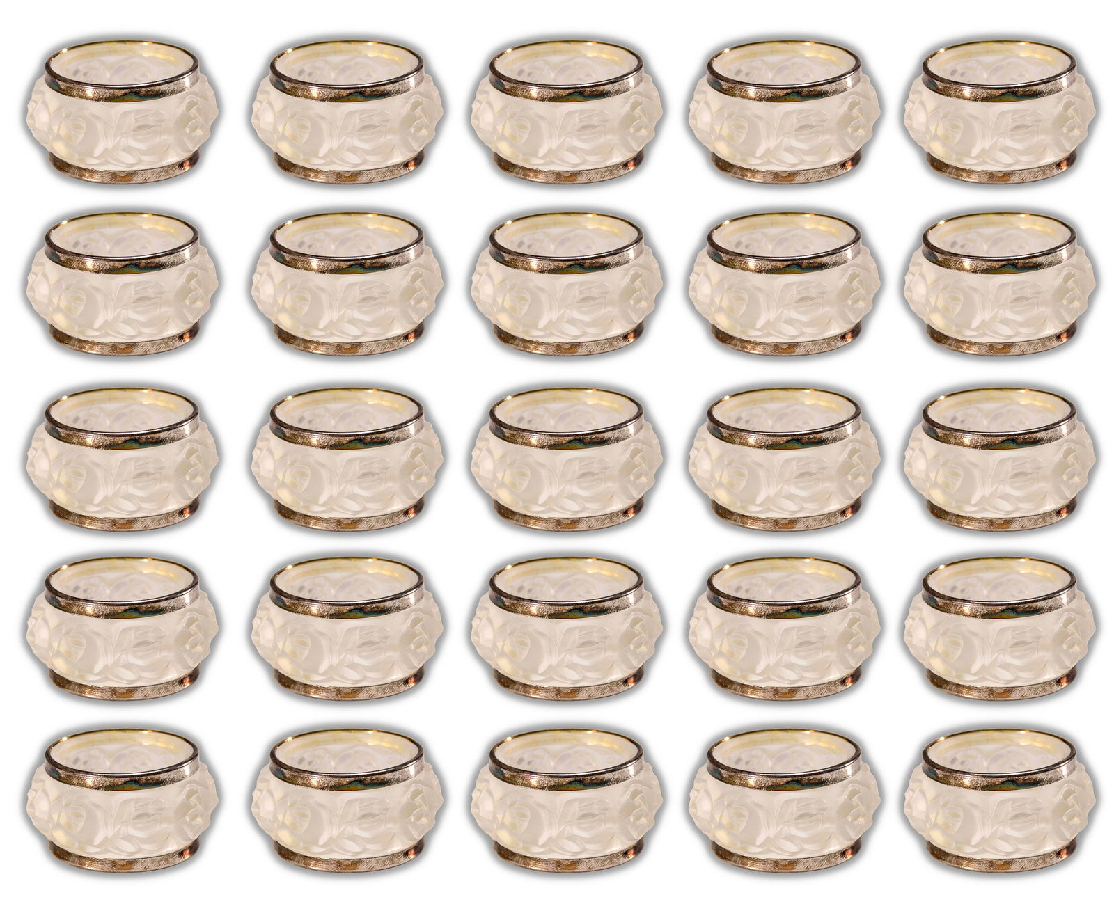 Vintage Napkin Rings 25-Piece Frosted Rose by Wm. Adams Lead Crystal and Silverplate 1980 (1 of 7)