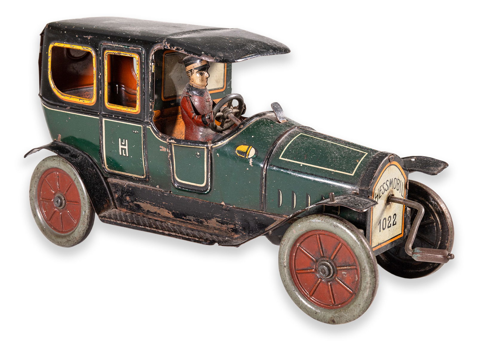 J.L. Hess Mobile #1022 Windup Clockwork Tinplate Antique Green Toy Car Germany 1920 (1 of 6)