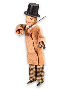 Fernand Martin Le Gai Violoniste Windup Clockwork Antique Tin Figure Toy France 1899: An antique windup clockwork tin figure toy titled “Le Gai Violoniste” (The Merry Violinist) produced by Fernand Martin. Made in France, circa 1897. Painted tinplate and fabric details. Mak