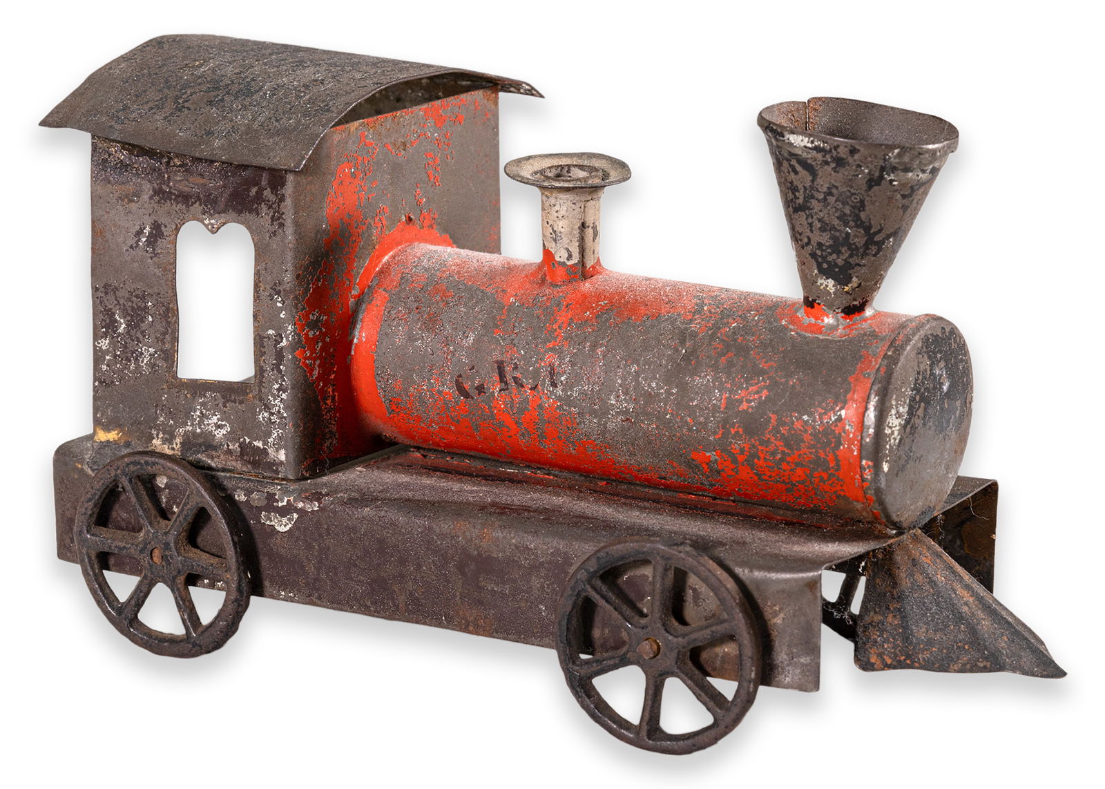 Grant Tin Train Engine Locomotive Antique Pull Toy Painted Red America 1900 (1 of 7)