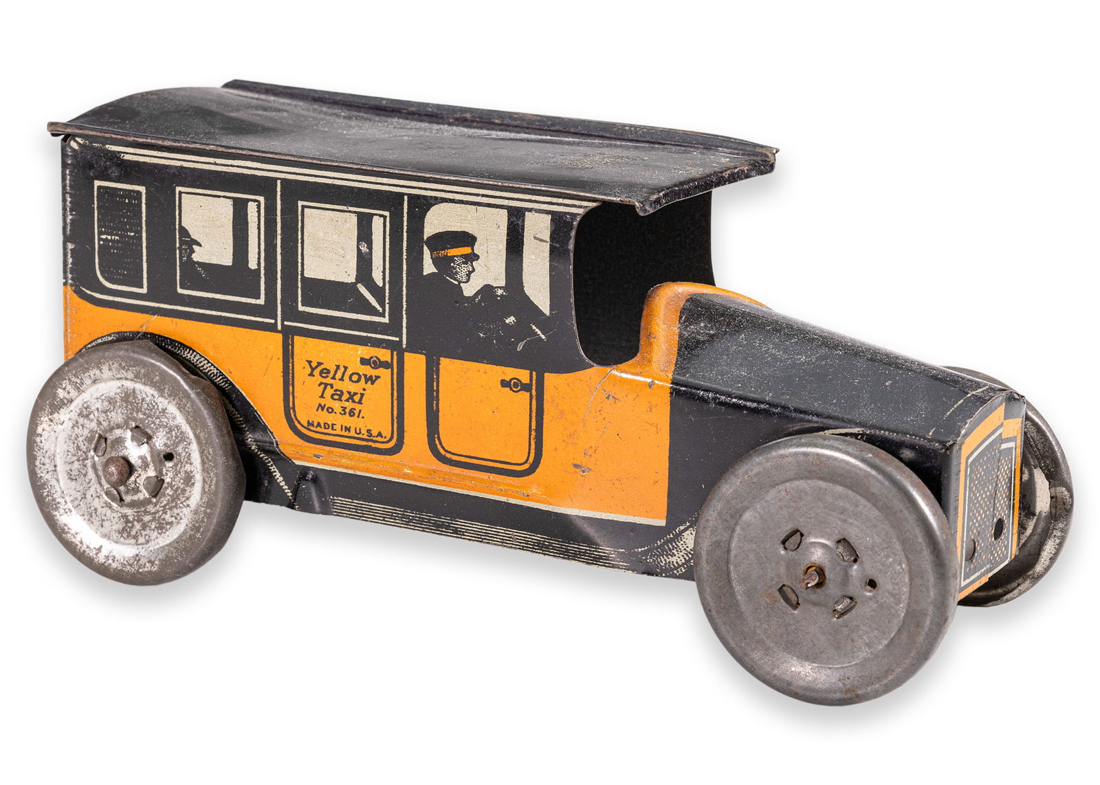 Mohawk Toys Yellow Taxi No. 361 Windup Clockwork Tinplate Antique Toy Car America 1920 (1 of 5)