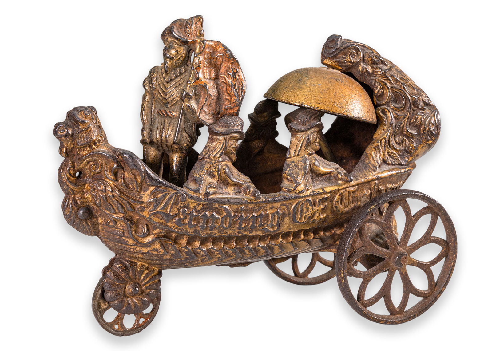 Gong Bell Toy Company Landing of Columbus Pull Bell Toy Antique Cast Iron Connecticut America 1892 (1 of 8)