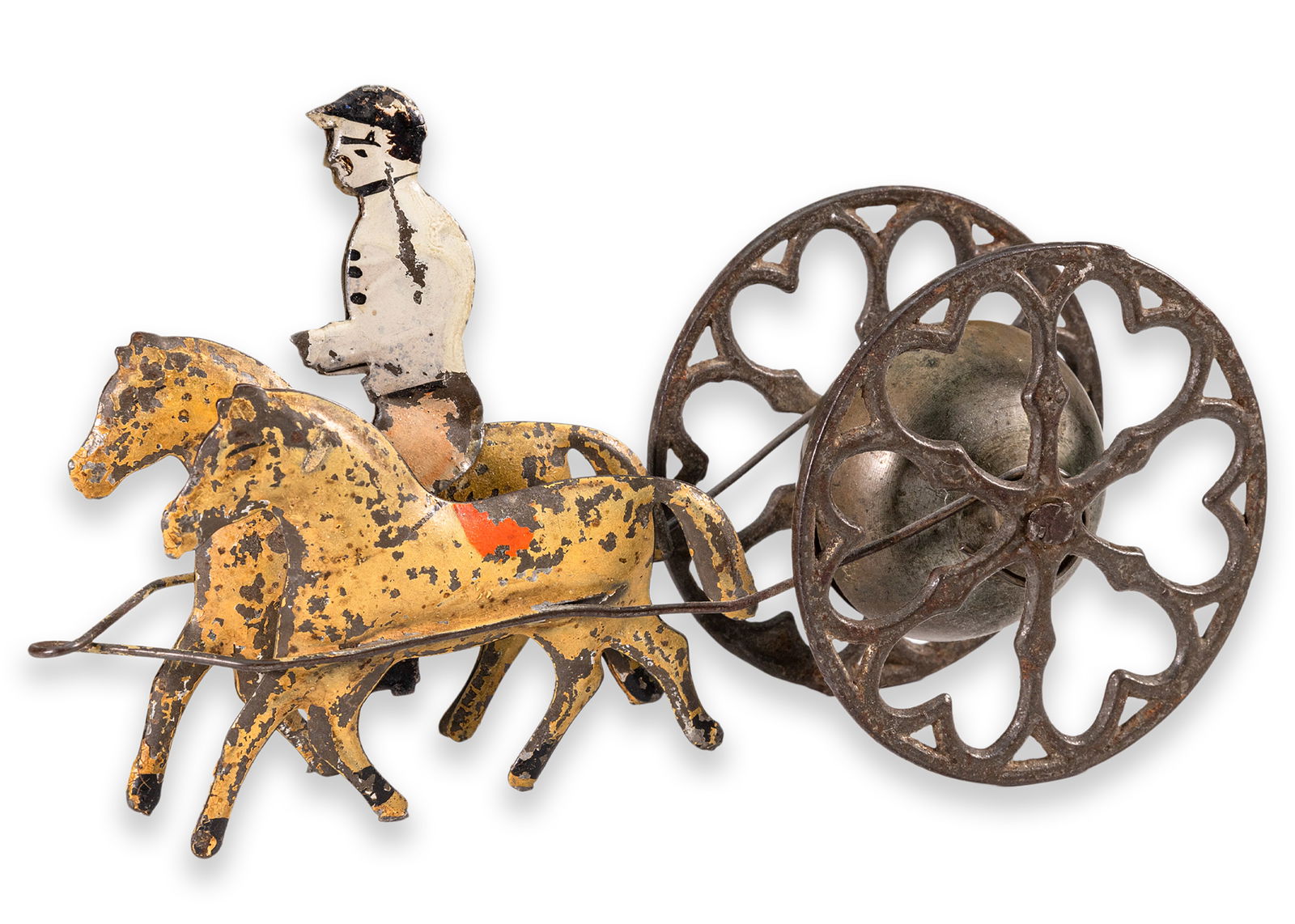 Vintage Horse-Drawn Bell Toy Antique Tinplate Horses with Cast Iron Carriage Antique Toy 1890s (1 of 5)