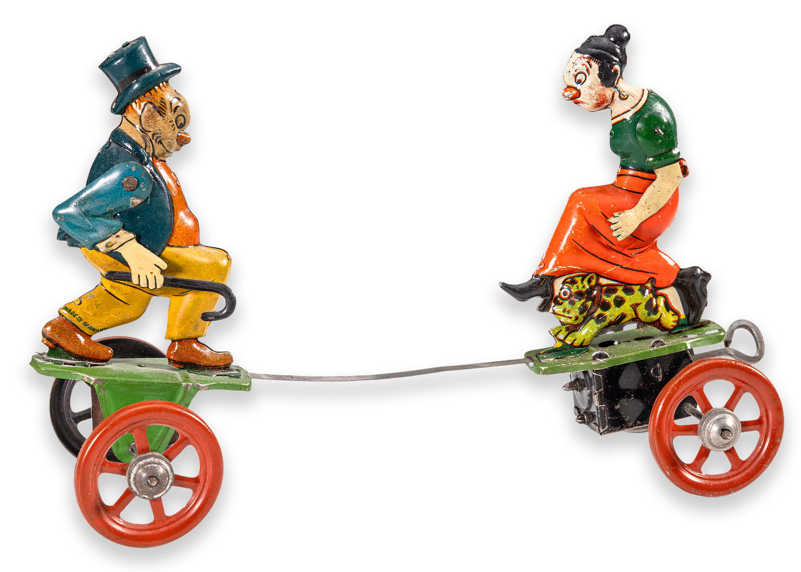 Nifty Maggie & Jiggs Comic Windup Clockwork Antique Lithographed Tinplate Toy Germany 1920 (1 of 8)