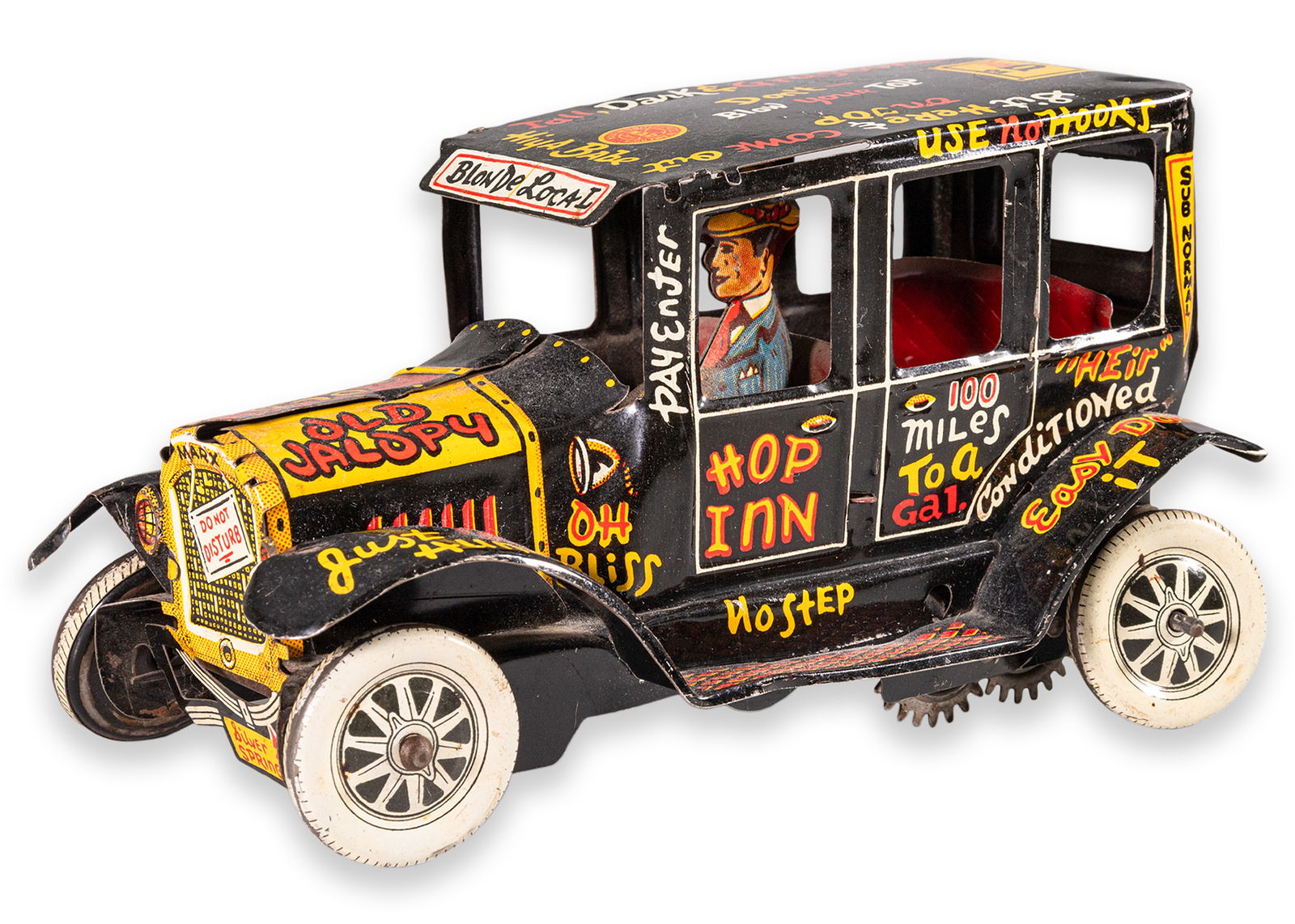 Louis Marx and Company Old Jalopy Windup Clockwork Tinplate Toy Car Graffiti America 1950 (1 of 7)